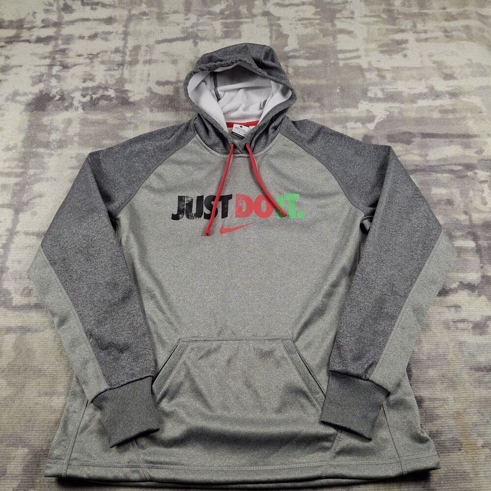 Nike Therma-FIT Hoodie Womens Large L Gray Just Do It Spell Out Pullover 454991